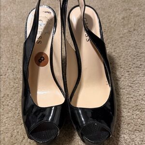 Guess Black Patent Peep Toe Heels